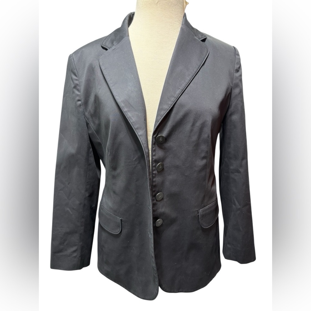 Talbots Womens Black Cotton Stretch‎ 4 Button Blazer Jacket Size 12 #12